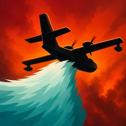 The Fireline app icon: a water bomber dropping a wave of water against a red sky.